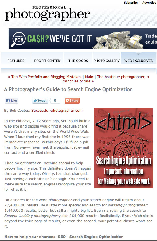 picture of Article on Search Engine Optimization by Bob Coates in Professional Photograher