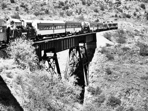black & white train photo
