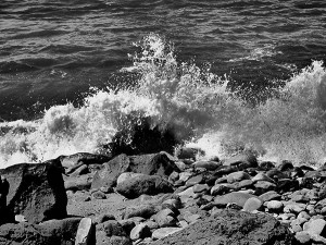 water on rocks photo processed to black and white