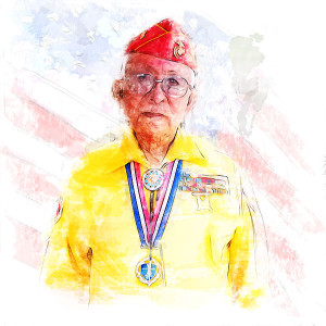 digital watercolor image of Bill Toledo with flag