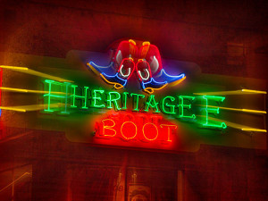 heritage boot neon sign austin texas