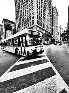 bus in intersection photo
