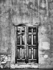 black and white photo of door and wall santa fe new mexico