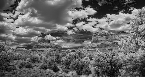 bell rock with courthouse butte ir panoramic photo
