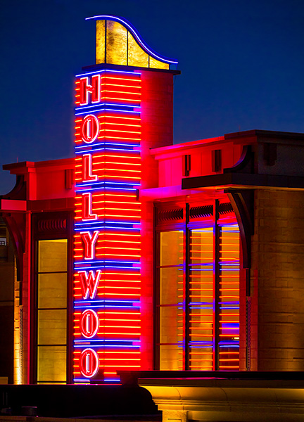 hollywood neon sign building